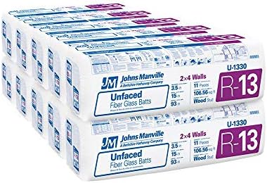 Johns Manville R-13 Unfaced 15 by 93 Fiberglass Batt Insulation Fits 2x4 Walls a Total of 10 Bags and Square Footage of 1065.3 FT