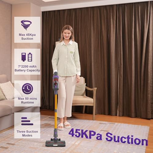 Image of BUTY BULU Cordless Vacuum Cleaner, Stick Handheld Rechargeable Lightweight 4-in-1 Vacuum for Home Hardwood Floor Carpet Pet Hair Litter Cleaning, 45KPa Suction 50Mins Running Time, LED Display Screen