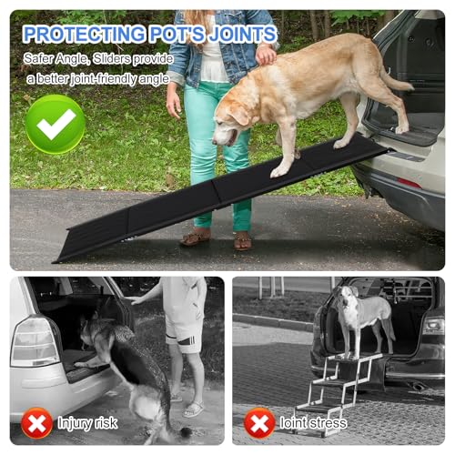 Hunderampe, 180 x 50cm Hunderampe Auto Klappbar, rutschfest Hunderampen für Autos, LKWs und SUV, bis 110 kg, Rampe Hund für Große und ältere Hunde, Aluminiumrahmen, Extra Lang