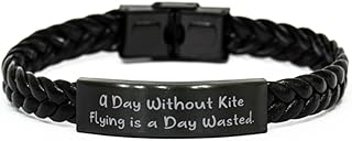 Unique Kite Flying Gifts, A Day Without Kite, Kite Flying Braided Leather Bracelet From Friends, Engraved Bracelet For Men Women, Kite flying toys, Kite flying accessories, Kite flying equipment, Small, Silver Plated Zinc, Cubic Zirconia