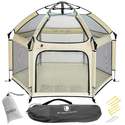 POP 'N GO PLAYPEN - Indoor & Outdoor Baby Playpen for Babies and Toddlers - Baby Beach Tent, Foldable, Portable W/Canopy, Travel Bag, & Mosquito Net - Pop Up Pack and Play Tent (Warm Ivory)