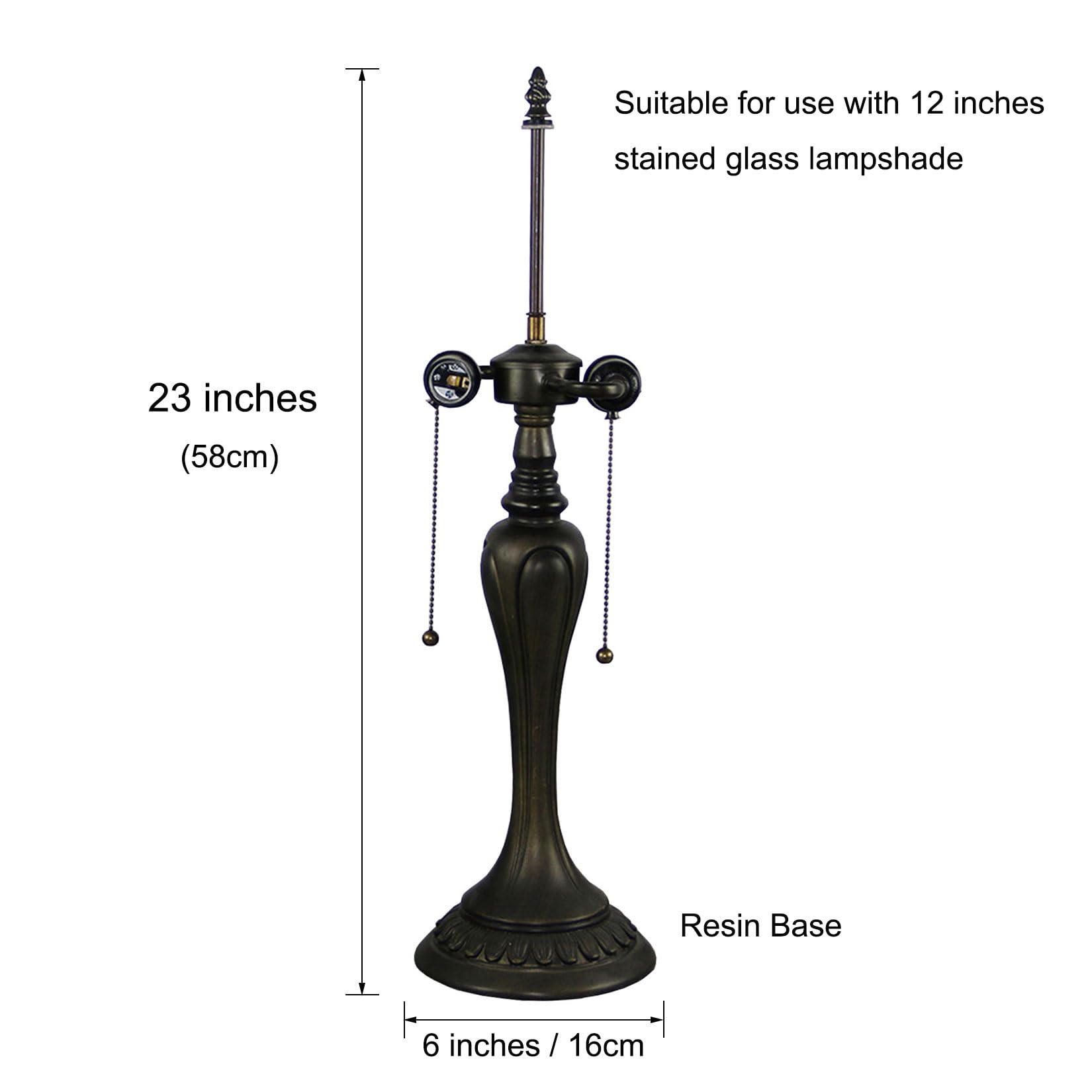 BOTOWI Remplacement de la Base de la Lampe de Table, Uniquement Base de Lampe de Bureau en résine Vintage à 2 lumières, adaptée aux Abat-Jour en vitrail de Style Tiffany de 12 Pouces