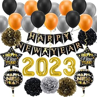 2023 New Year's Eve Party Supplies, Jsdoin 63PCs 2023 New Year Party Decorations Kit, Happy New Year Banner, Paper Pom Pom and Latex Balloons for Kids Adults New Year Party Favors