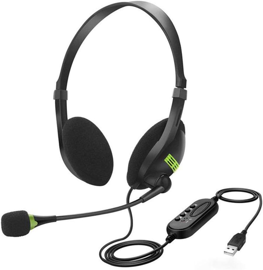 Wired Headset, Stereo Headphones with Noise-Cancelling Microphone, USB, In-Line Controls, for PC/Mac/Laptop - Black