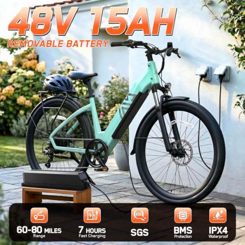 Image of TST Electric Bike for Adults, 1200W Peak Motor 60 Miles Fat Tire E Bike with 48V 15Ah Removable Battery 27.5 * 22 inch All-Terrain Electric Bike Dual Suspension