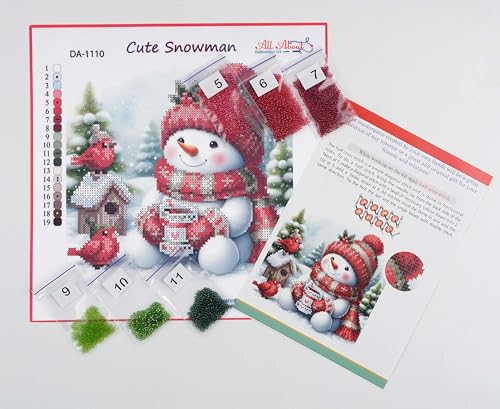 Image of AllAboutEmbroideryUA Bead Embroidery kit Cute Snowman DA-1110 Beaded Cross Stitch Christmas Beadwork Needlework kit
