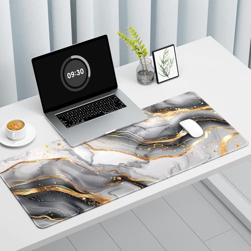 Image of Auhoahsil Desk Mat, Ultra Large Mouse Pad, XXL Gaming Mousepad, Pretty Desk Pad, Big Extended Full Size Desktop Desk Matt for Keyboard, Laptop & Computer, 35.5 x 15.7 in, White Gray Marble