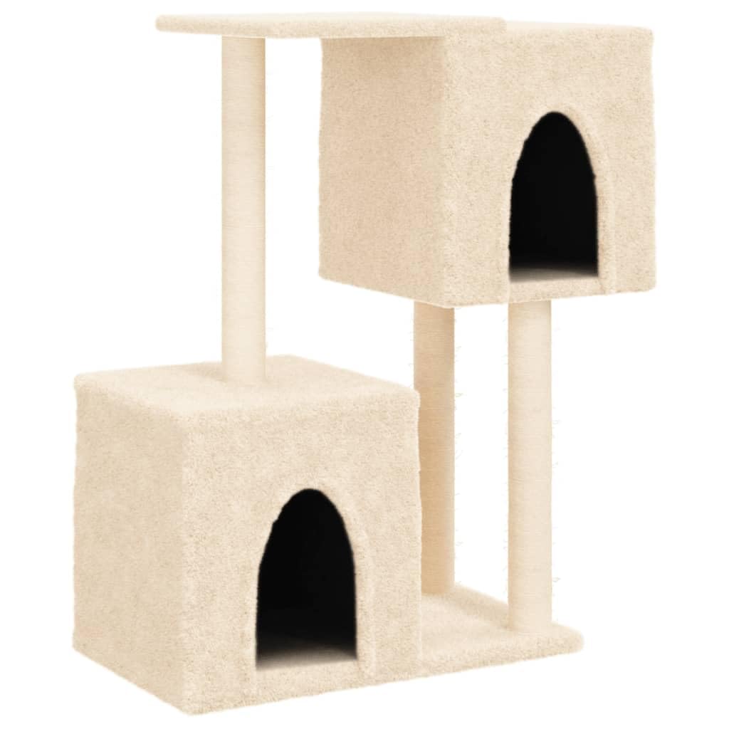 Kratzbaum mit Sisal-Kratzsäulen 86 cm hoch, Katzenbaum mit 2 Katzenhöhlen und Aussichtsplattformen, Stabiler Kletterbaum für Hauskatzen, Katzenmöbel aus Plüsch und Sisal, Creme