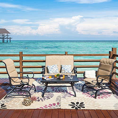 Lokatse Homelokatse Home 4 Pieces Outdoor Furniture Patio Conversation Set Metal Loveseat Single Glider Chair With Coffee Table Beige Dailymail