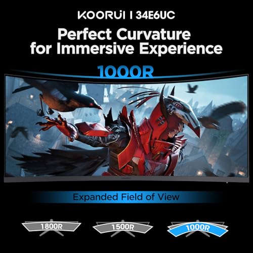 undefined KOORUI 34-inch Curved Ultrawide WQHD 3440×1440 Gaming Monitor, 165Hz 1000R- PIP/PBP, 1ms(MPRT), HDR400, DCI-P3 95%, FreeSync Premium, 1 x DP 1.4 & 2 x HDMI 2.0, Tilt Height Swivel Adjustment, 34E6UC の商品画像 1
