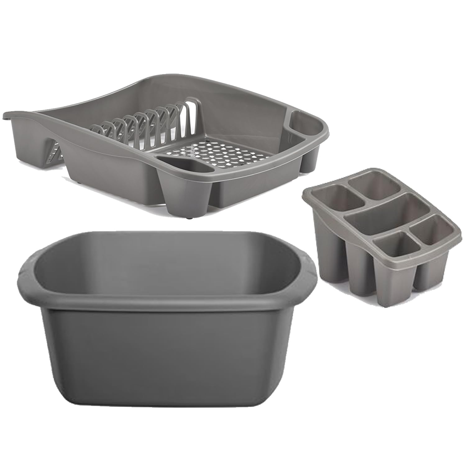 ZARVICZONIA Plastic Dish Drainer Set, Includes Cutlery Holder and Draining Tray, Grey, Gold, Black and Cream Pack 3 set (Silver Grey)