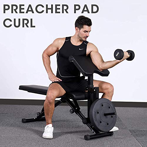 Mikolo Adjustable Weight Bench, Strength Training Foldable Exercise Workout Bench with Preacher Pad, Leg Extension for Home Gym, Full Body Workout - (2021 Upgraded)