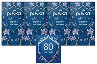 Pukka Herbs | Night Time Organic Herbal Calming Tea | Lavender, Oat Flower, and Limeflower | Natural Sleep Tea | Perfect for Bedtime | 4 Packs | 80 Sachets