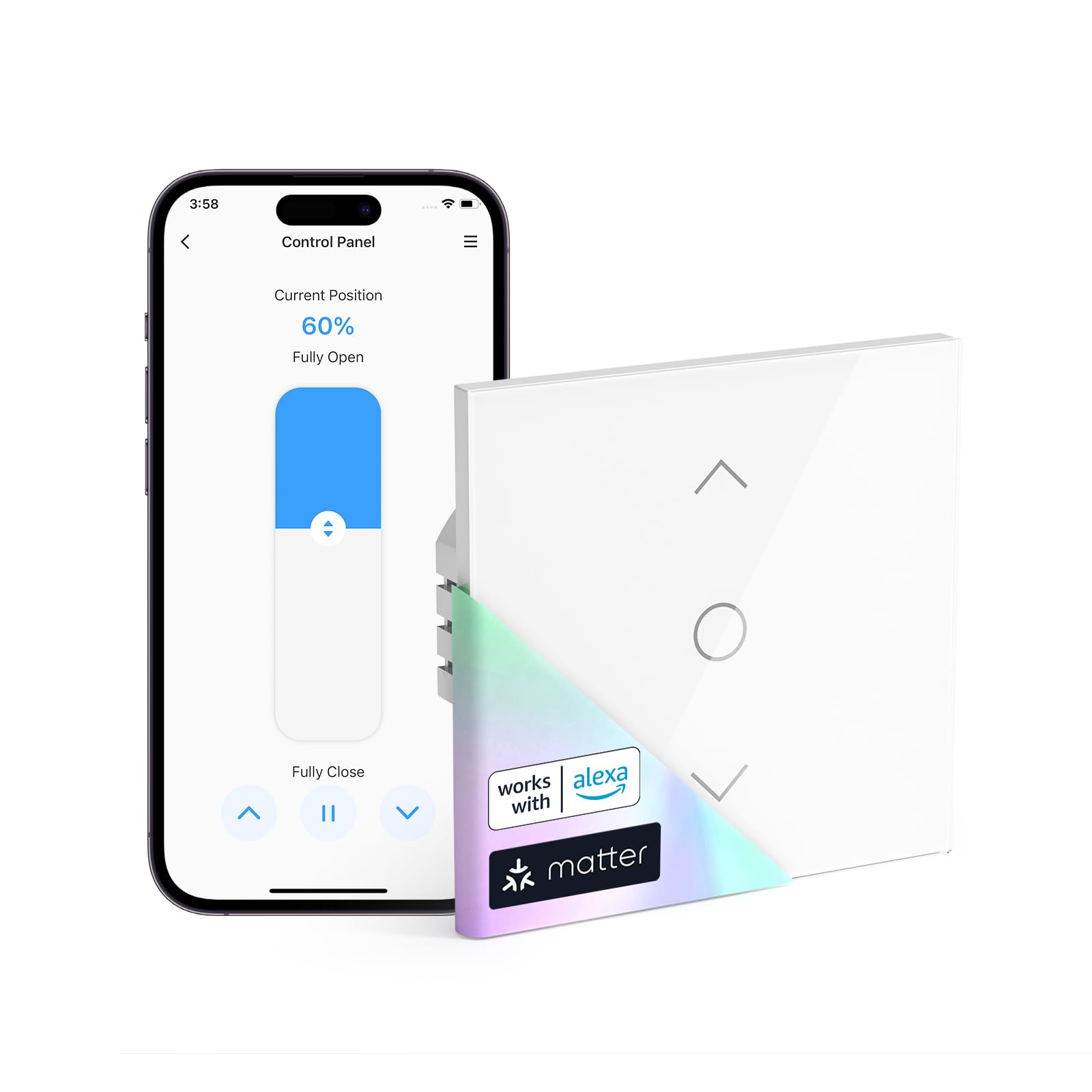 meross Matter Rolladenschalter Smart 80x80mm, WLAN Rolladen Schalter mit Zeitschaltuhr für Rollläden, Jalousien, Markisen, kompatibel mit Alexa, Apple HomeKit und Google Home