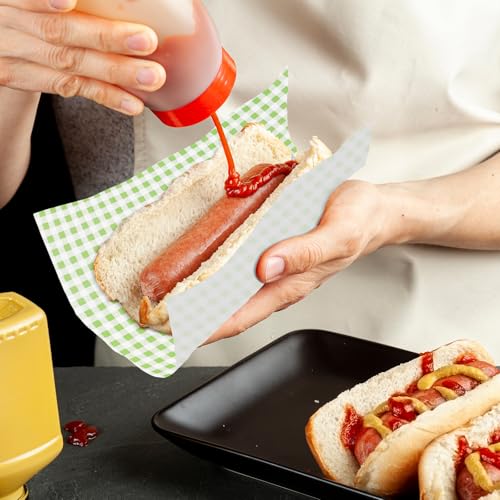 100 Pcs Waxed Paper Sheets 12 x 12 Inch Pastel Deli Paper Wraps Grease Resistant Food Basket Liners Checkered Square Sandwich Wraps for Burgers Bread Restaurant Barbecue Picnic (Green) - Image 3