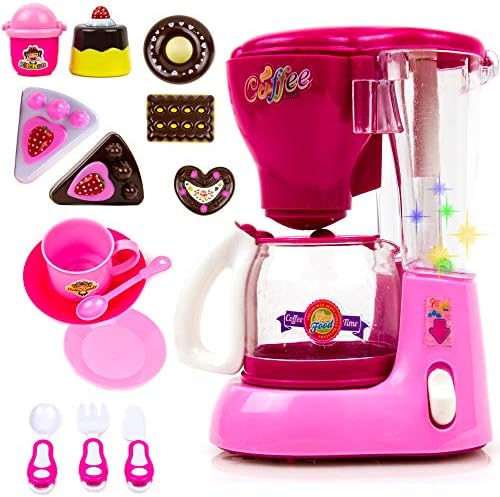 Toysery Coffee Maker and Blender Mini Appliances Kitchen Toy Set - Realistic Coffee Maker Toy with Flashing Lights and Music - Kids Home & Kitchen Playset Pretend Play Toy Kitchen for Toddlers Girls B