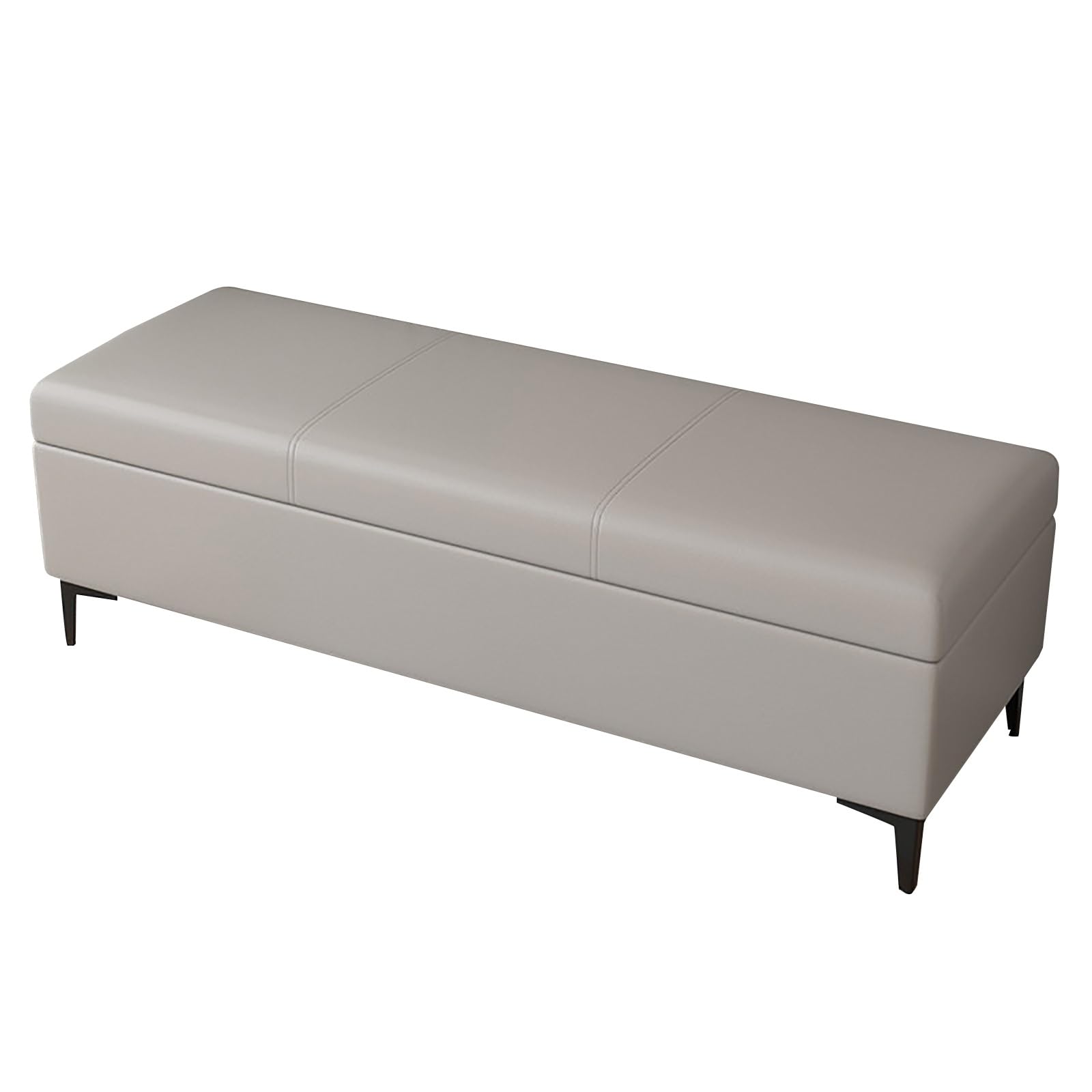 WJFTODAY Multi Functional Leather Storage Bench with Sturdy Iron Legs Entryway Shoe & Extra Seating Light Gray 120cm/47.2in Ideal for Home Décor