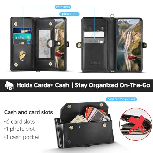 DJBull for Samsung Galaxy S25 Ultra Wallet Case with Card Holder, Shoulder and Wristlet Straps, Soft PU Leather, Magnetic Snap, Flip Phone Case for Women Men for Samsung S25 Ultra Black - image 5