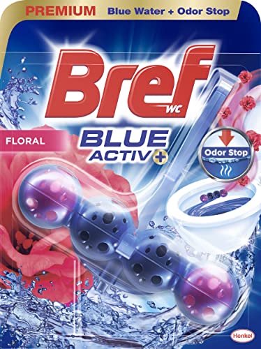 Bref Blue Activ Floral Cesta WC (1 unidad), limpia baño para un WC siempre limpio y fresco, limpiador de baños con fórmula antical que elimina la suciedad