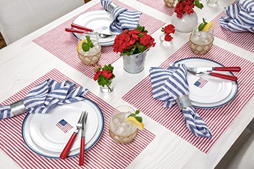 Solino Home Cloth Placemats Set of 4 - Narrow Stripe 100% Pure Linen Red and White Farmhouse Placemats 14 x 19 Inch for 4th of July, Father's Day, Summer - Image 4
