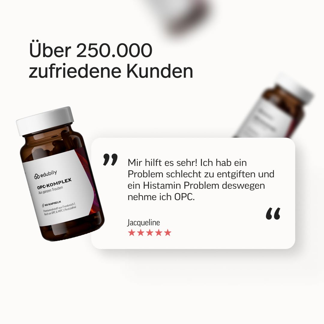 edubily® OPC-Komplex aus französischen Trauben - besonders reich an OPC und MPC - Laborgeprüft - Im Braunglas (60 Kapseln)