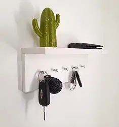 Genérico - Porta Chaves e Bijuterias Prateleira com Ganchos Branco MDF 30cm x 10cm x 11,5cm