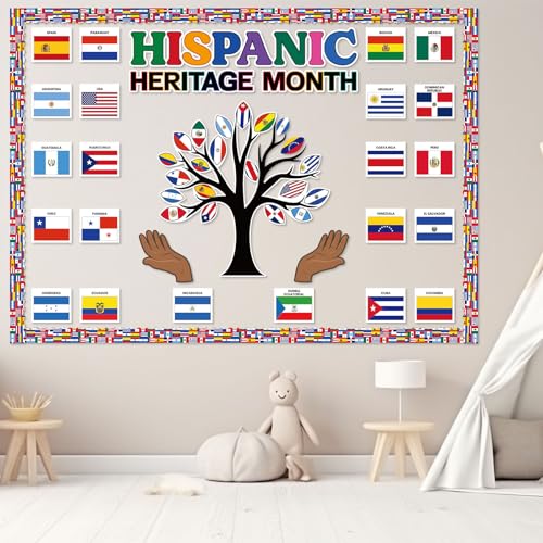 Image of Hispanic Heritage Month National Bulletin Board Cutouts Set, Hispanic Heritage Month Decoration Spanish Classroom Decorations National Flag Cutouts for Latin American Spanish Classroom Home Wall Decor