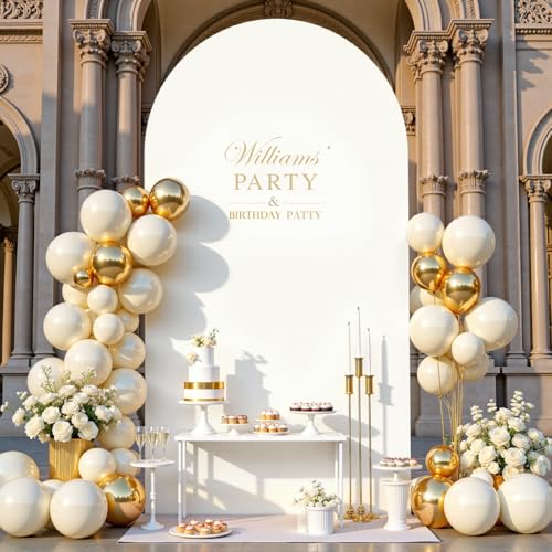 Image of Cream White Arch Cover 6.6FT Spandex Fitted Wedding Arch Stand Covers Round Top Chiara Arch Covers Stretchy Backdrop Cover for Birthday Party Ceremony Banquet Decoration