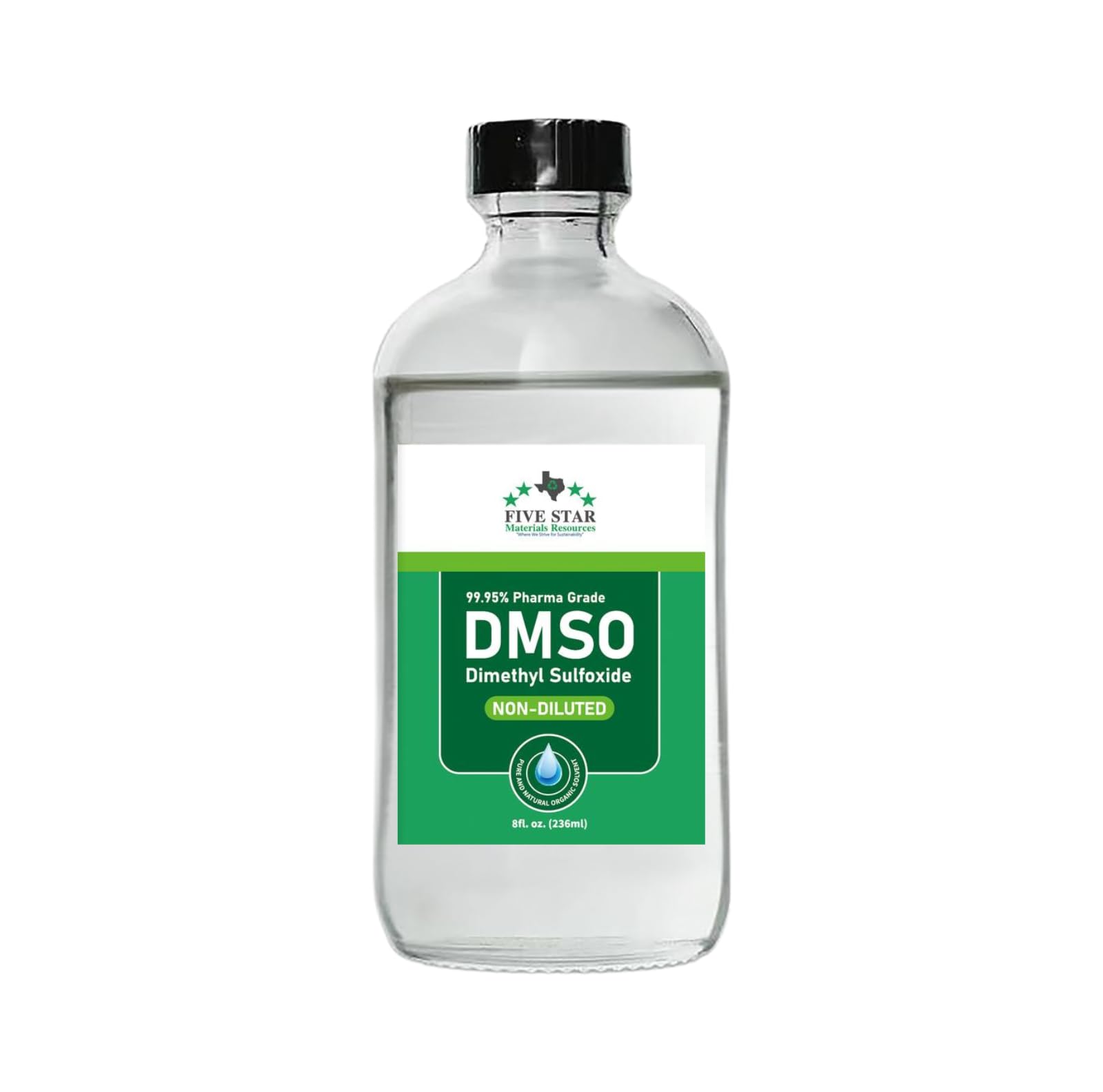 8 oz. Liquid, Glass Bottle, Pure 99.95% Pharma Grade, Non-Diluted, Low Odor, Dimethyl Sulfoxide