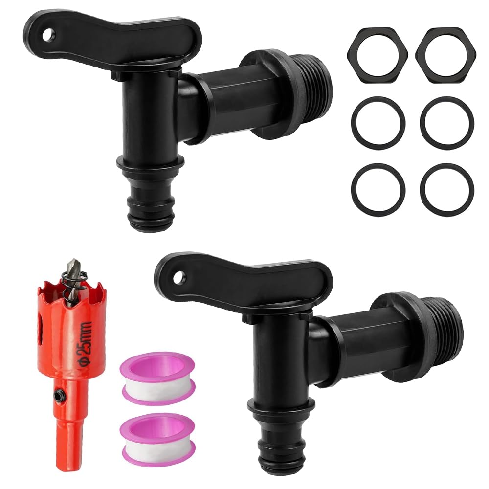 Robinet Cuve Plastique, Robinet Recuperateur Eau de Pluie avec Joint 3/4" Robinet pour Citerne Pluies avec Ruban étanche Boucle Filetée pour le Jardin l'Industrie Recuperateur Eau de Pluies