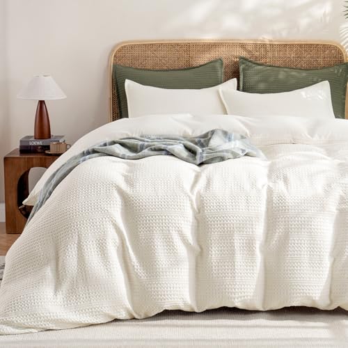 PHF Soft Waffle Duvet Cover Queen Size- Luxury Textured No