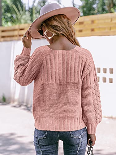 Image of Miessial Women's Button Down Long Sleeve Cardigan Sweaters Chunky Cable Knit Crop Sweater Top