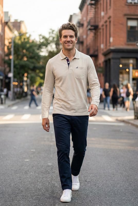 Image of AMERICAN CREW Full Sleeves Polo Collar T-Shirt with Pocket for Men