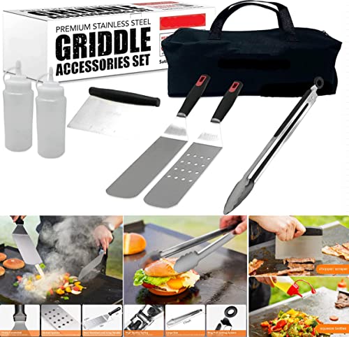 Kit de accesorios de plancha para Blackstone y Camp Chef - Espátula de parrilla plana y utensilios de cocina con pinzas para parrilla, kit de limpieza Cover