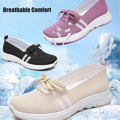Women’s Breathable Knit Slip-On Sneakers with Bow, Summer Lightweight Low-Top Casual Orthopedic Shoes2