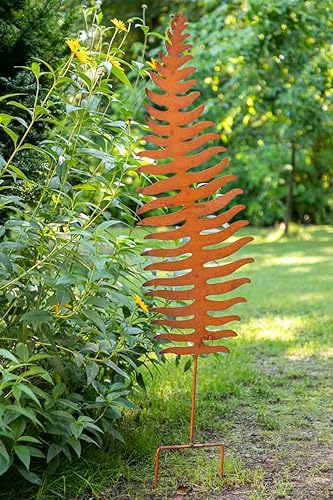 KUHEIGA Gartenstecker Farn Metall Edelrost, Gartenfigur H: 93cm Blatt zum Stecken, Garten