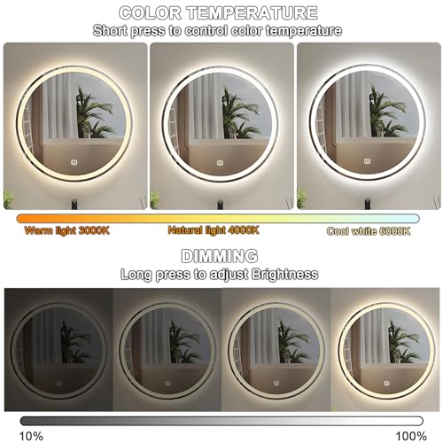 Miroir salle de bain LED 3 températures couleur tactile