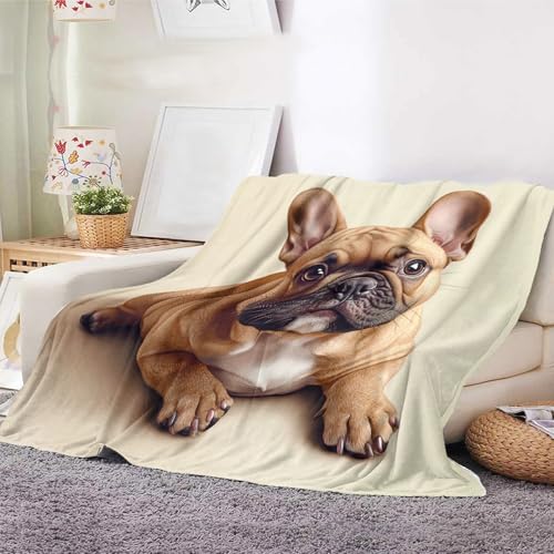 YunTu Coperta con bulldog francese, per divano, letto, divano, graziosa stampa con cuccioli, accogliente e morbida, per gli amanti dei cani, per soggiorno, camera da letto, cane, mamma, regalo per