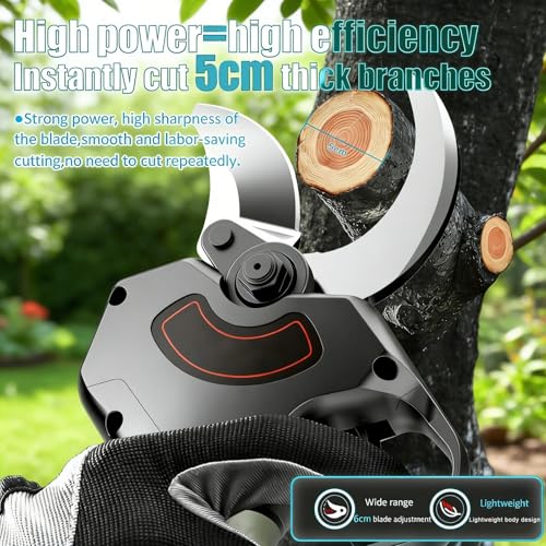 Image of Cordless Electric Pruning Shears, 1000W Portable Tree Pruner With 1.6 Inch Cutting Capacity, LCD Display, SK5 Blades, And Extendable Pole For Tree Trimming, Gardening, Orchard Work(1Battery)