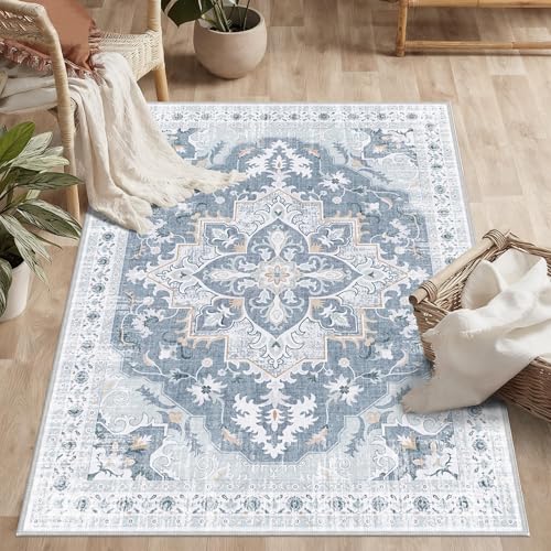 Tapete Lavable 3x5 Pies Bajo Pelo Azul Gris miniatura 1