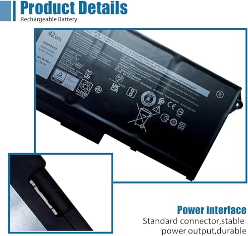 Image of WY9DX Laptop Battery Replacement for for Dell Latitude 5420 5520 Precision 15 3560 Series RJ40G 01K2CF 075X16 0WK3F1 0M3KCN 005R42 11.4V 42Wh 3500mAh 3-Cells