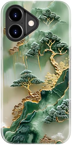 Image of Goodon for iPhone 17 Case Cute - Wireless Charging Compatible - Dual-Layer Hard Shell + Silicone Cover - Protective Phone Case with Trendy Designs for Women - Gold Inlaid Jade Carving | Dual-Layer Hard Shell + Silicone, Slim Fit Protective Phone Cover with Wildflower Designs for Women Girls