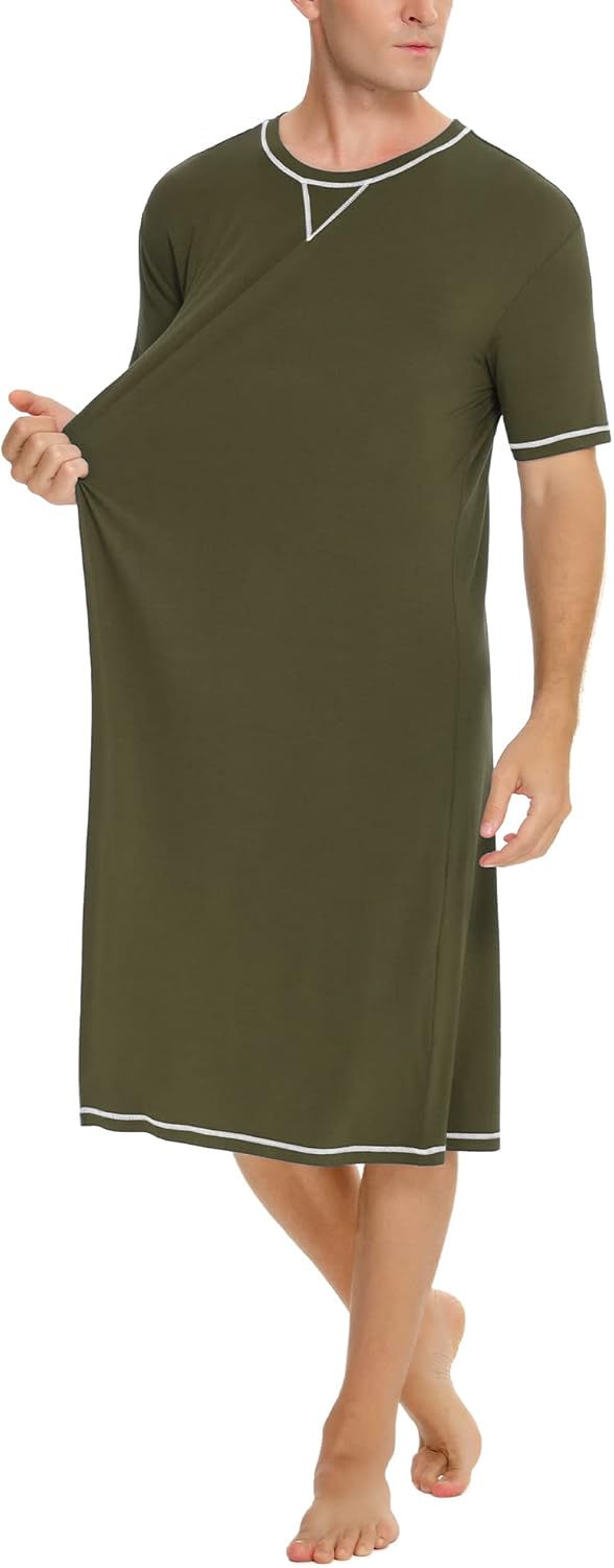 SWOMOG Men's Nightshirt Short Sleeve Nightgown Soft Loose Sleepwear Lightweight Nightwear Comfy Henley Sleep Shirt S-XXL - Image 3