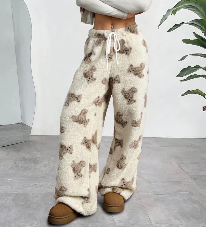Image of Leopard Pants Women Therian Fuzzy Pajama Pants Y2k Cheetah Pants Grunge High Waisted Fluffy Pants