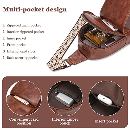 Love Deliver Crossbody Bags For Women Daypack Sling Bag Leather Chest Bag For Traveling Send A Pendant(Light Brown) #TOP4