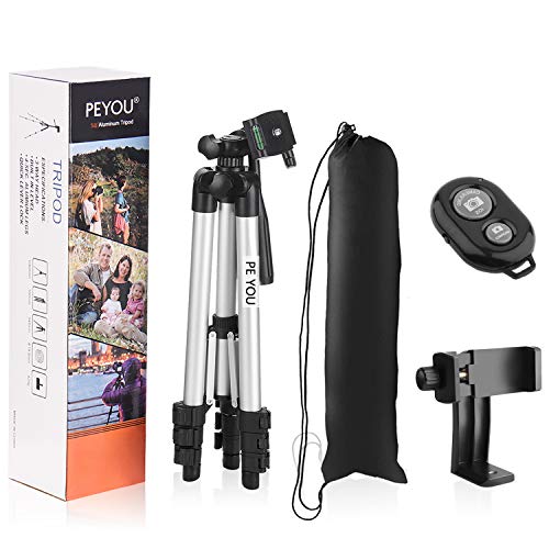 Phone Tripod,PEYOU 50" Aluminum Camera Tripod + Wireless Remote Shutter + 360°Rotation Smartphone Holder Mount Compatible for iPhone Xs Max XR X 8 7 6 Plus,for Samsung Galaxy Note 9 8 S10 S9 S8 Plus