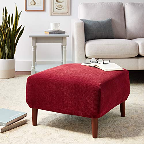 Surefit Home Décor Stretch Pique Ottoman Covers Slipcover, Form Fit, Polyester/Spandex, Machine Washable, One Piece, Garnet Color #TOP4