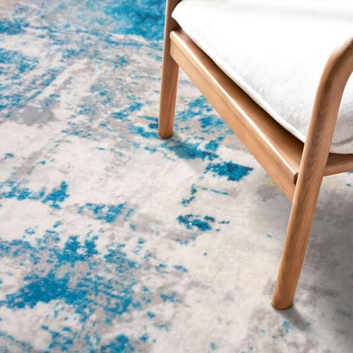 KOZYFLY Modern Abstract Rug Runner, 2x8, Blue, Low Pile, Machine Washable, Non-Slip, Recycled Fiber, Area Rug for Hallway, Kitchen, Bathroom, Bedroom