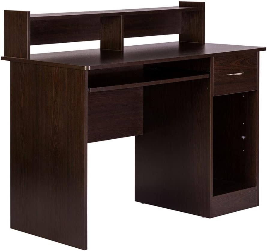OneSpace Essential Computer Desk, Hutch with PullOut Keyboard, Espresso Home