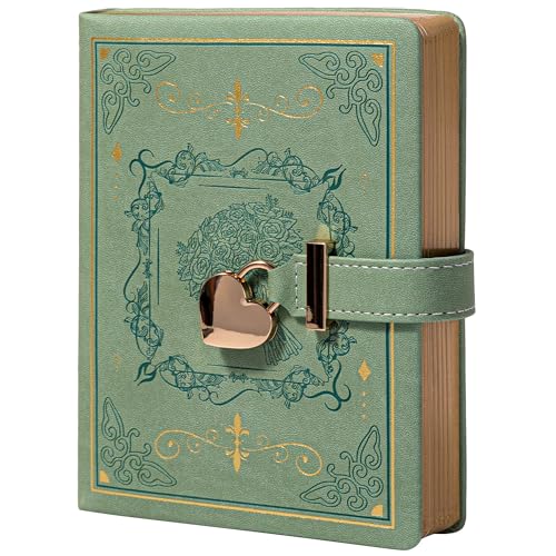 MGGAO Diary with Lock for Writing, PU Hardcover Leather Locked Journal, B6 Personal Organizer Journal for Women Girls, 288 Pages 100gsm Ruled Paper